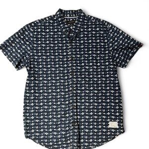 Men’s Navy Geometric Button Up Shirt Medium Adam Levine